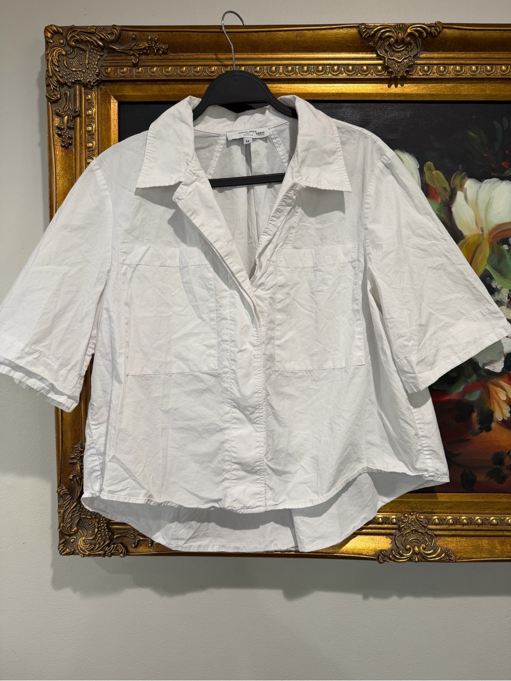 Adam Lippes White Short-Sleeve Button-Front Cotton Shirt